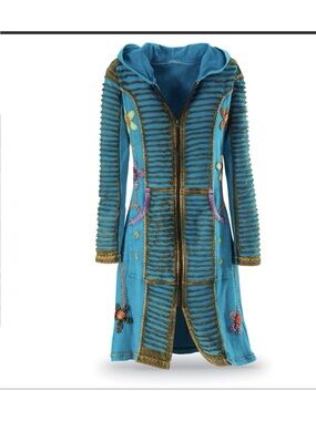 NWT Pyramid Collection Blue Embroidered Hooded Long Cardigan Jacket
